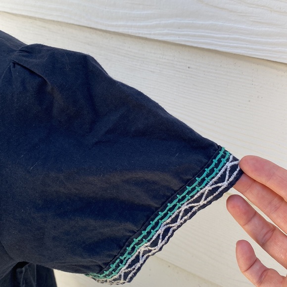 BOHO BEACHY dress navy with embroidered front sleeves and hem sz L 100% cotton - Picture 5 of 6